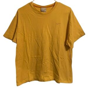 Vintage Y2K Nike Tshirt Large Logo Embroider Swoosh Yellow Boxy Cropped Gray Tag